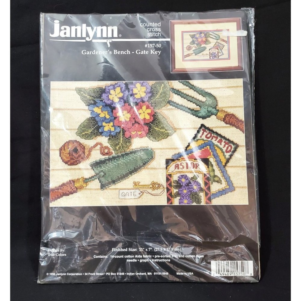 Janlynn GARDENER'S BENCH GATE KEY Counted Cross Stitch spring craft pattern kit